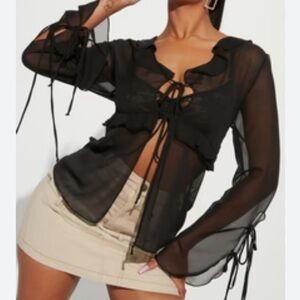 Elegant Black Sheer Women's Top S